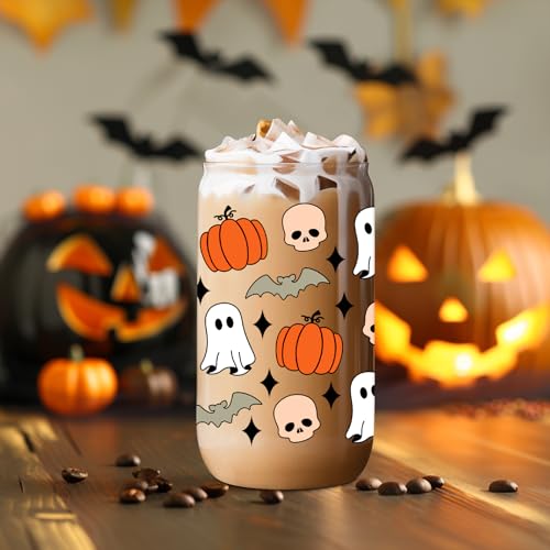 Halloween Pumpkin Ghost Skull 16 oz Mug - Spooky Fall Coffee Cup