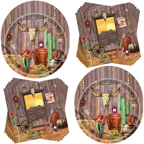 50-Pack Western Cowboy Party Supplies Plates and Napkins for Cowboy Theme Events