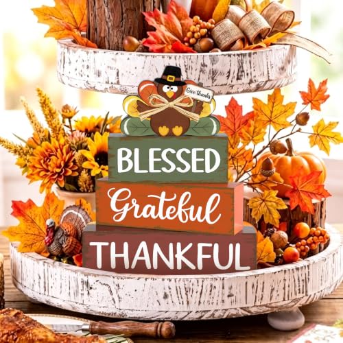 Large Green Wooden Thanksgiving Turkey Decor Set - Rustic Fall Centerpieces