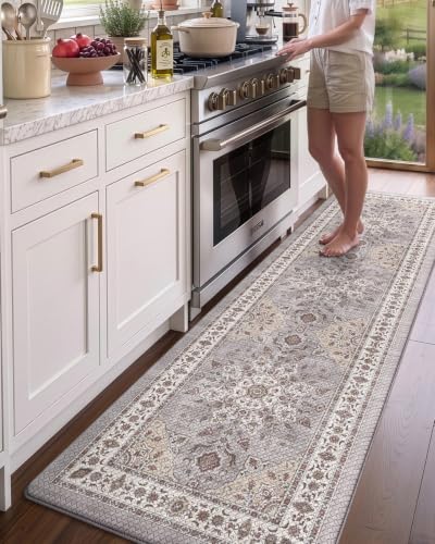 LUMI Cushioned Anti-Fatigue Kitchen Floor Mat 87 Inch Grey & Taupe