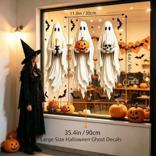 Halloween Ghost Window Clings Decor - Large Static Decals for Windows & Doors