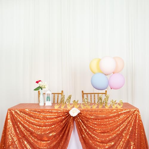 Orange Sequin Tablecloth 50x80 Inches Rectangular Glitter Overlay for Weddings & Parties