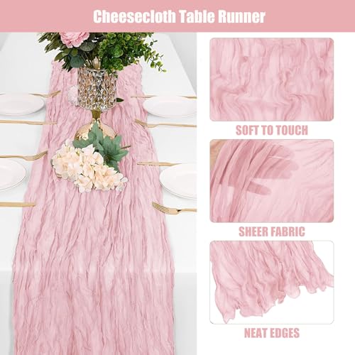 Dusty Pink Cheesecloth Table Runner for Weddings & Parties - 12 Pack