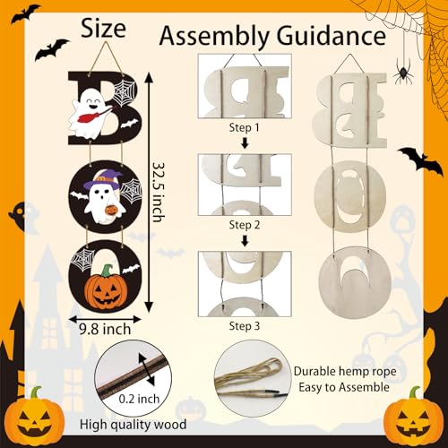 Halloween Door Sign with Ghost and Pumpkin Decorations - Festive Wall Hanging