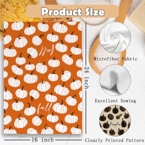 Fall Pumpkin Kitchen Towels Set of 2 - Rustic Dishcloths 16x24 Inches