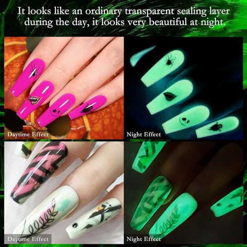 Glow In The Dark Nail Gel Top Coat - Transparent Luminous Finish for Any Color - Variation A (15ml)