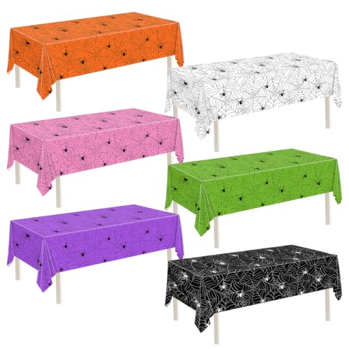 Mixed 6-Pack Halloween Spiderweb Plastic Tablecloths 54x108 Inches - Halloween Party Decor
