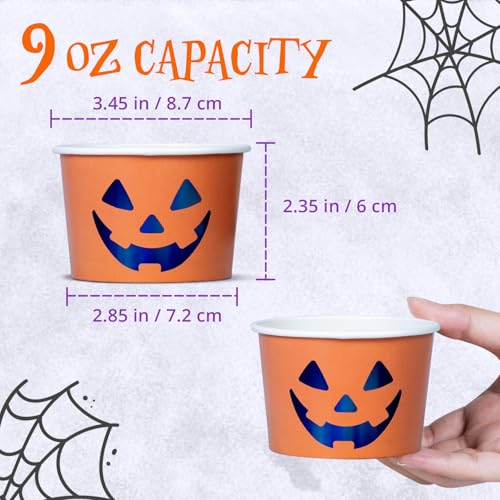 Confettiville Jack-O'-Lantern Paper Ice Cream Cups - 50 Count, 9 Oz, Orange & Black Variation