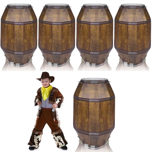 4 Pack Pirate Barrel Party Decorations - Large Cardboard Whiskey Barrels for Western Cowboy & Pirate Themes