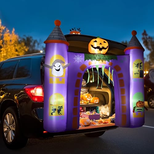6 ft Inflatable Haunted Castle Archway for Halloween Trunk or Treat Car Decorations with Built-in LEDs