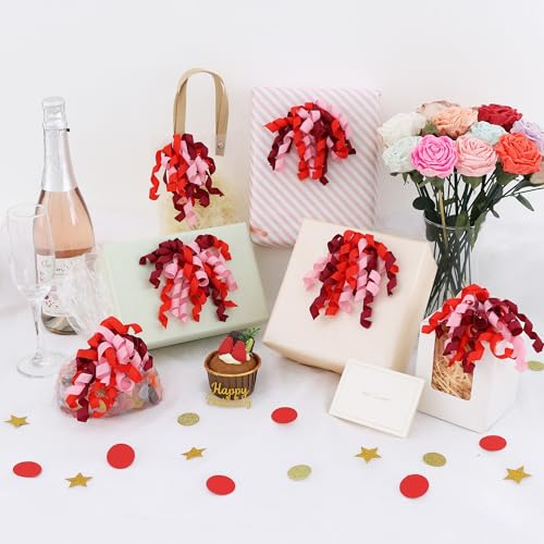 Red Curly Gift Bows Set - 8 Pack 5 Inch Ribbon Decorations for Gift Wrapping, Weddings, Parties