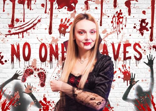 No One Leaves Halloween Wall Backdrop 7x5ft - Bloody Brick Wall Scene - Variation of THIS listing