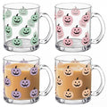 Pastel Halloween Pumpkin Glass Coffee Mugs Set of 4 - 12oz Fall Drinkware