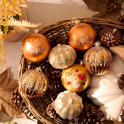 Fall Ornaments Christmas Tree Decorations - 2.36 Inch Pumpkin & Autumn Leaf Set - Orange