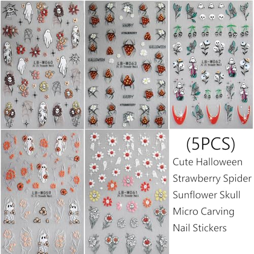 Halloween Nail Art Stickers Decals - 5 Sheets Skull Spider Ghost Sunflower - Variation Color33