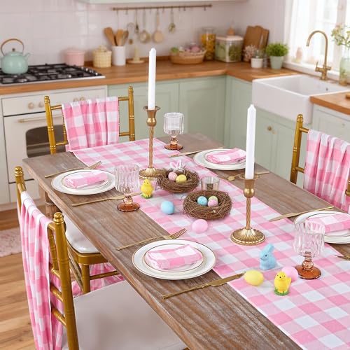 Pink Checkered Plaid Table Runner 13x108 Inch Pack of 4 - Cotton Fabric