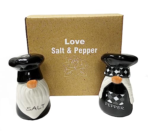 Christmas Salt and Pepper Shaker Set - Santa Design, Black & White Ceramic Kitchen Decor