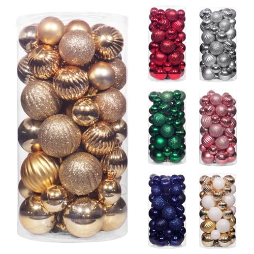 Gold Christmas Ornaments Set - 50 Shatterproof Holiday Tree Decorations