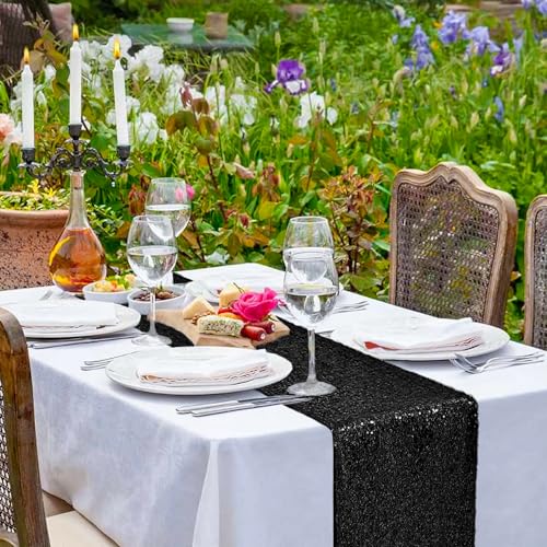 Black Sequin Table Runner 12 x 72 Inches - 10 Pack, Party & Event Decor