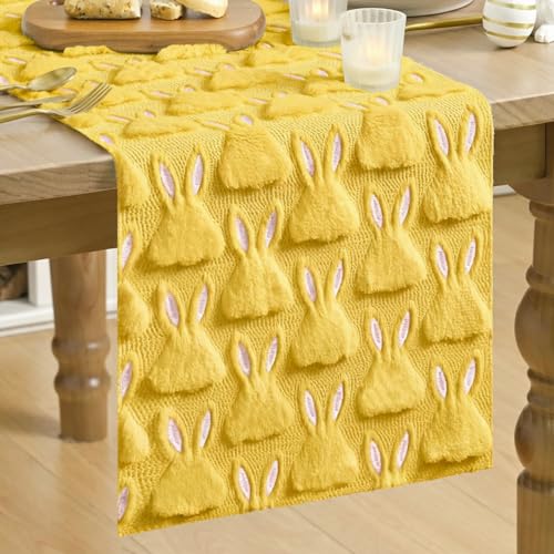 Yellow Plush Faux Fur Easter Table Runner 13x72 Inch for Spring Home Decor