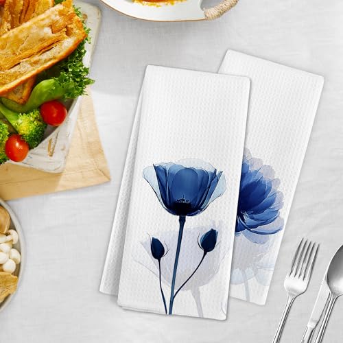 White Floral Hand Towels for Bathroom and Kitchen, Boho Flower Decor Set of 2, 16x24 Inches