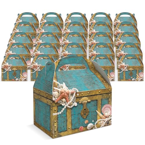 Ocean Treasure Box Set - 24 Cardboard Sea Chest Party Favors for Beach Birthday