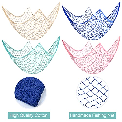 16PCS Nautical Fish Net Decoration Set - Beige, Blue, Green, Pink, 80" x 40"