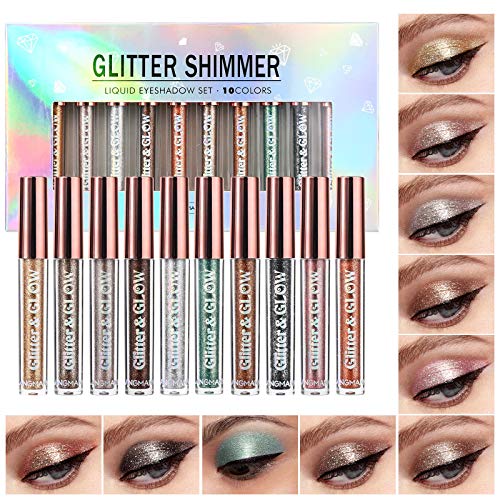 Liquid Glitter Eyeshadow Set - Metallic & Shimmer Pigments, Long Wear, 10 Shades