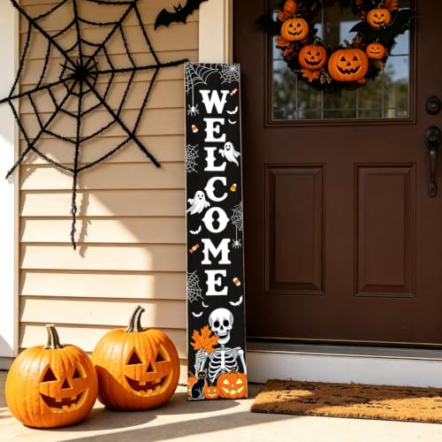 Halloween Welcome Sign for Front Door - Spooky Ghost Porch Decor 47x7.8 Inches - Hallowen Ghost Welcome