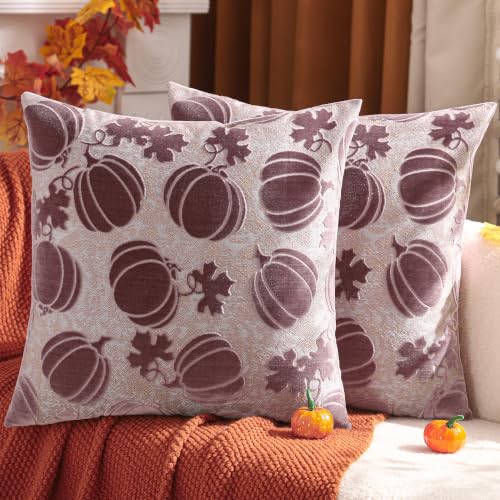 Halloween Pumpkin Pillow Covers 20x20 Set of 2 Purple Fall Decor
