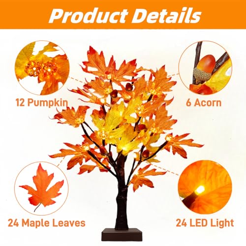 Lighted Fall Maple Tree Set - 2 Pack USB & Battery Operated Autumn Decor
