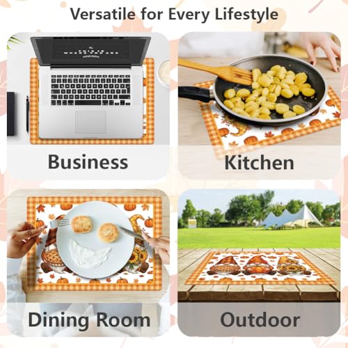 Fall Gnome Faux Leather Placemats Set of 4 - Autumn Decor