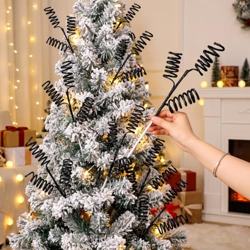 Black Glitter Curly Christmas Tree Picks - 12 Pack, 11.81 Inches