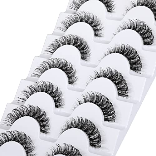 False Eyelashes Wispy Natural C Curl Strip Lashes 13mm Fluffy Cat Eye - 7 Pairs