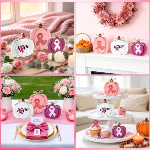 Breast Cancer Awareness Pink Pumpkin Table Centerpieces - Pack of 3