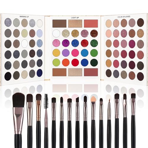 Black Grey Eyeshadow Makeup Palette + 15 Brushes Set - Pretty All Set 3, 86 Colors