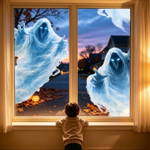 Large Halloween Ghost Window Clings - 2 Sheets, Extra Large Spooky Decals