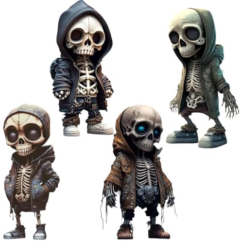 4pcs Skeleton Decor Set - Halloween Garden Gnome Skeleton Figurines Indoor Outdoor
