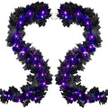 Halloween Decor Black Maple Leaf Garland with Purple LED String Lights - 6.5Ft, Battery Operated, Spooky Home Accent