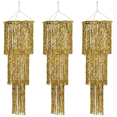 Gold Foil Chandeliers Hanging Decor 3-Pack - 4 Feet Elegant Overhead Party Decorations