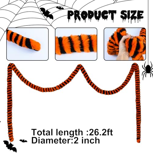 26FT Black & Orange Plush Sandworm Tree Garland - Halloween & Christmas Decor