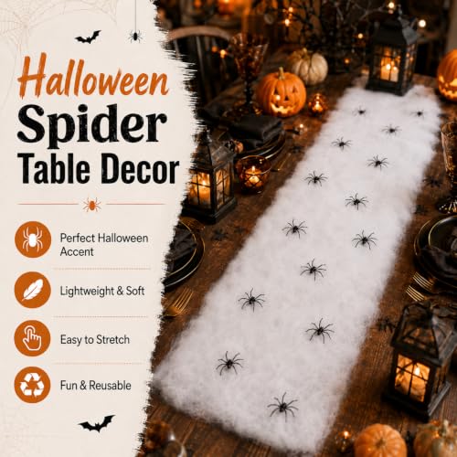 Halloween Spider Web Decor Set with 40 Black Spiders - Spooky Indoor Decoration