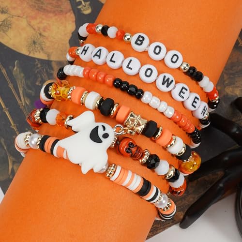 Halloween Friendship Bracelets with Ghost Pumpkin Beads - Color 20