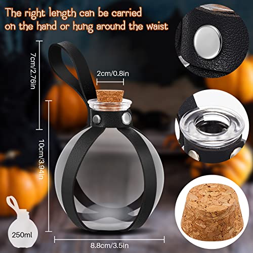 Halloween Glass Potion Bottles with Cork and Leather Belt Set - Witch Costume Accessories