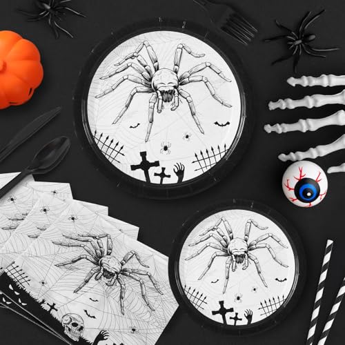 Halloween Spider Disposable Tableware Set for 25 Guests - Plates, Cups, Napkins