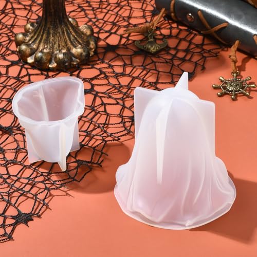 Halloween Ghost Candle Silicone Mold 2-Pack - Ghost Shaped Wax Soap Resin Crafts, Holiday Ghost Molds