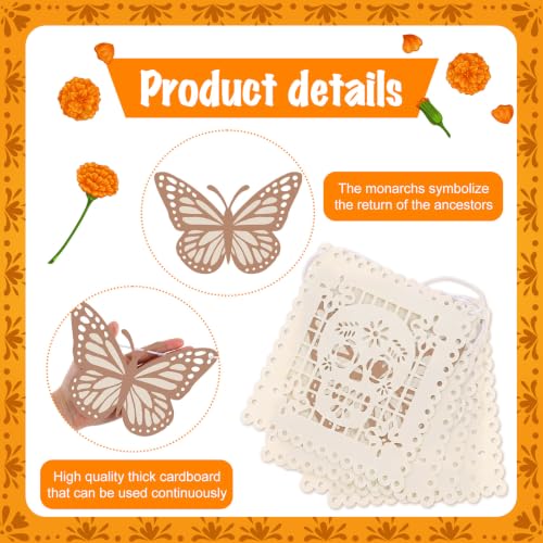 White Papel Picado Banner for Day of the Dead Decorations - 6 Pack, 7 ft