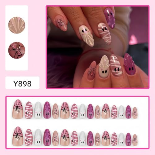 Halloween Press On Nails Short Almond Mummy Ghost Spider Kit - Variation of THIS listing