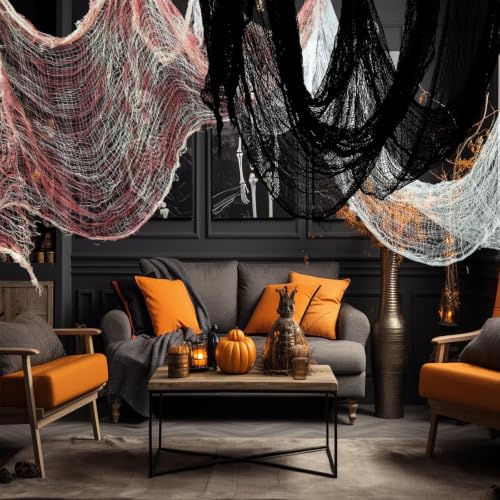 Halloween Creepy Cloth Set - Black and Bloody Gauze Spider Web Decorations