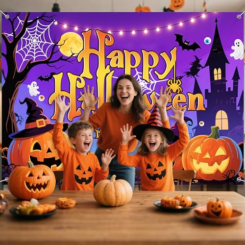 Halloween Party Backdrop - 7x5ft Purple Photo Booth Background for Birthday & Anniversary Decor